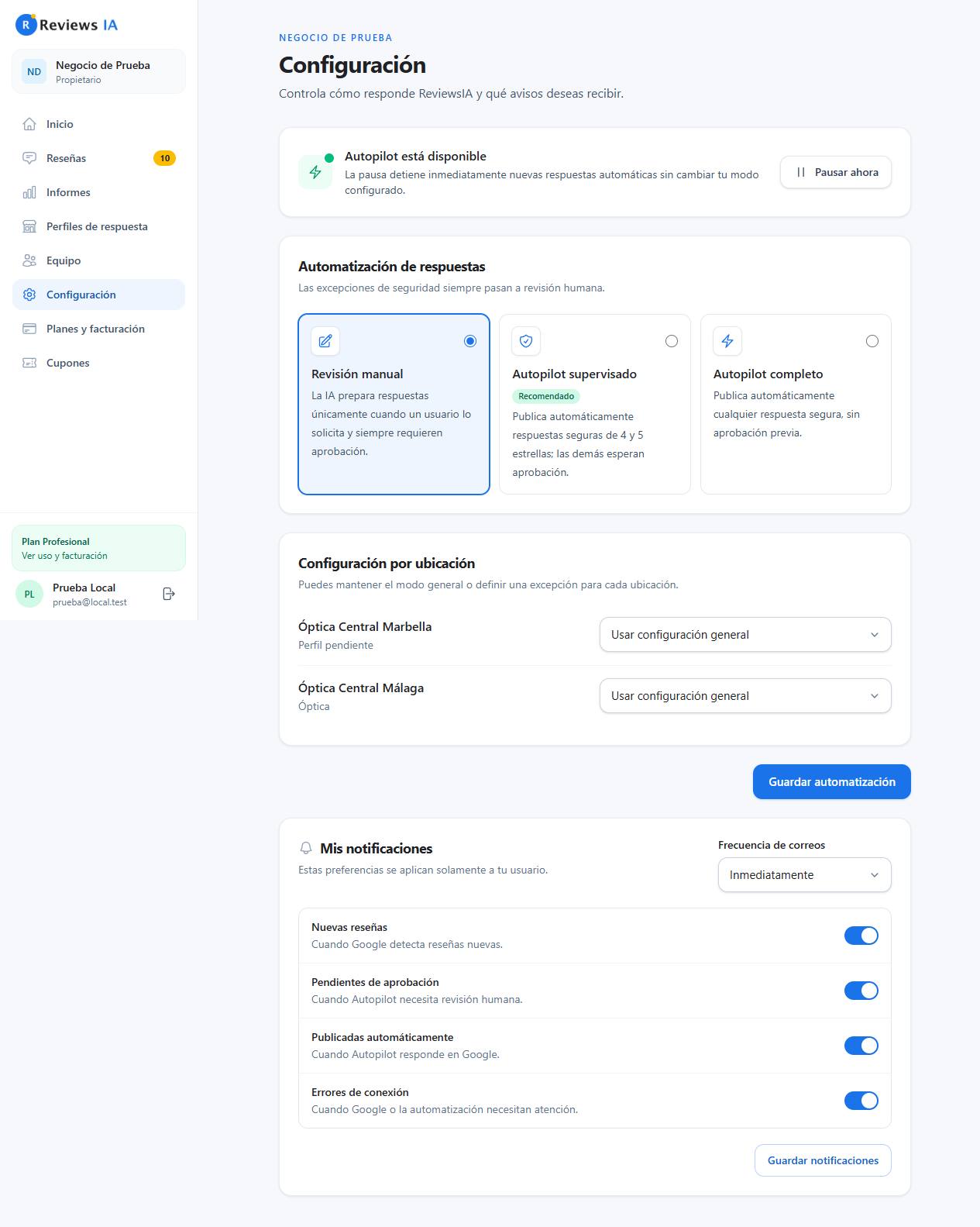 Configuración nueva
