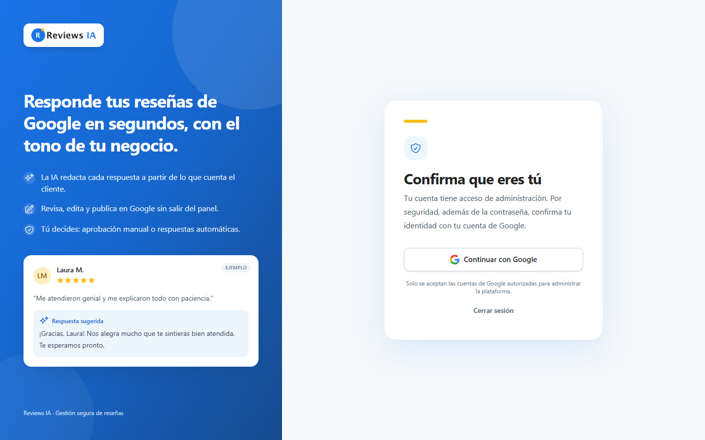 Pantalla para confirmar la identidad con Google