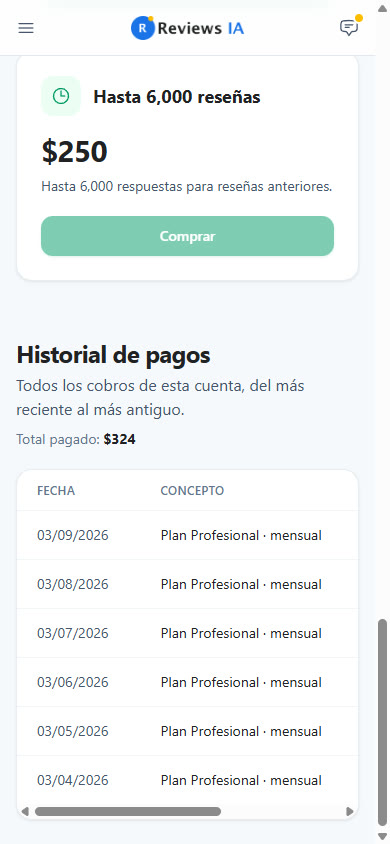 Historial de pagos en un móvil