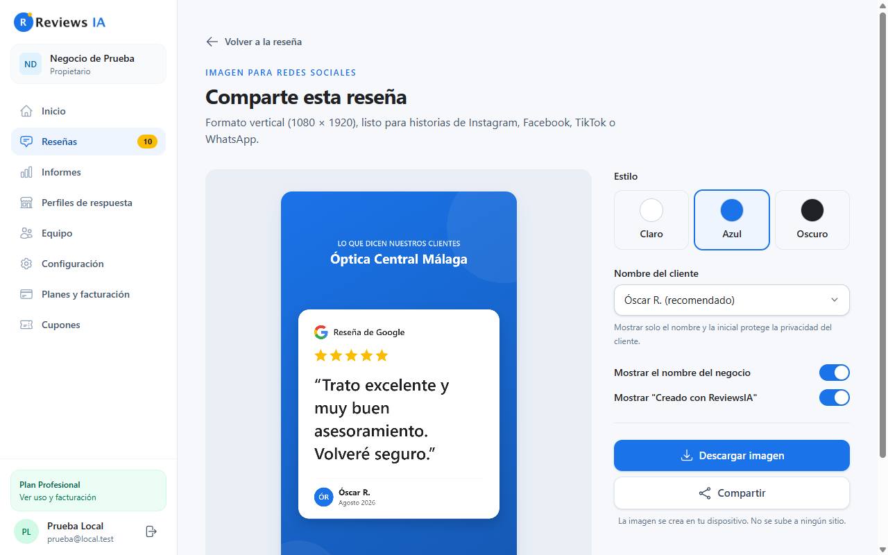 Editor de la imagen vertical de una reseña