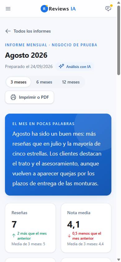 Informe mensual en un móvil