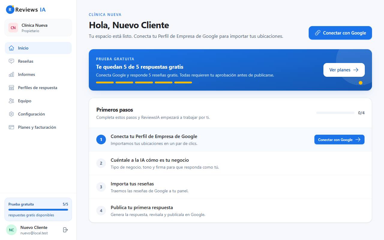 Inicio de un cliente nuevo con la guía de primeros pasos