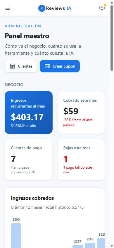 Panel maestro en un móvil