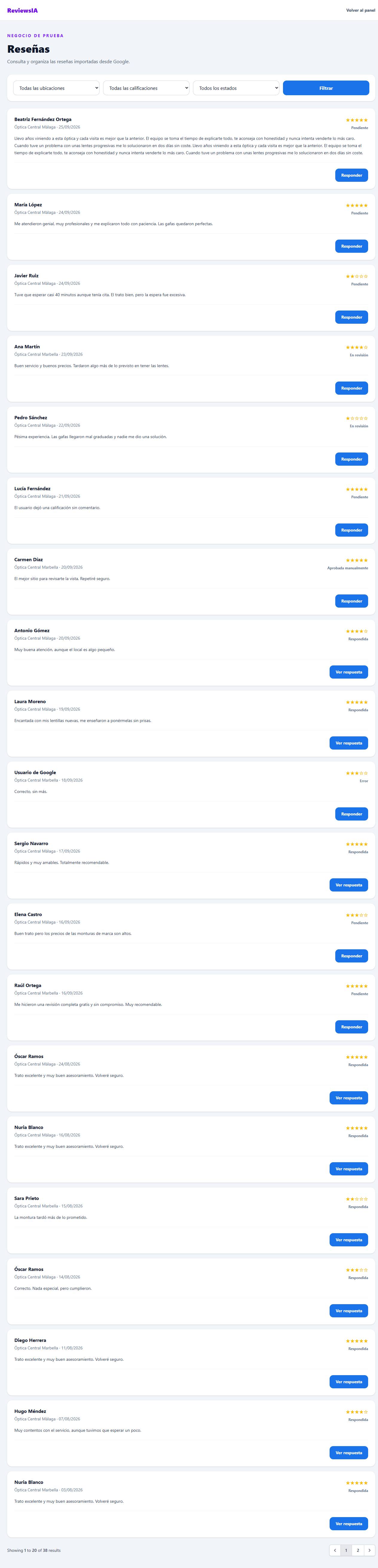 Lista de reseñas original