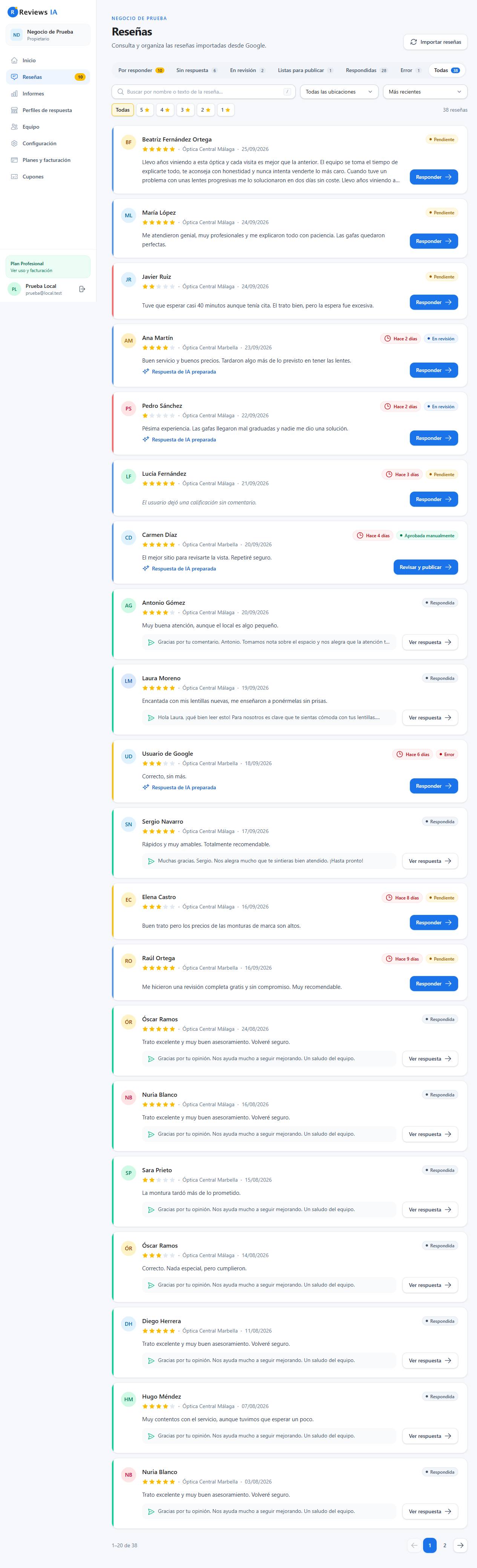 Lista de reseñas nueva